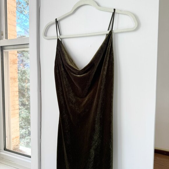NWT Jenny Yoo Bentley Velvet Slip Midi Dress Olive Green 2 - Picture 7 of 10